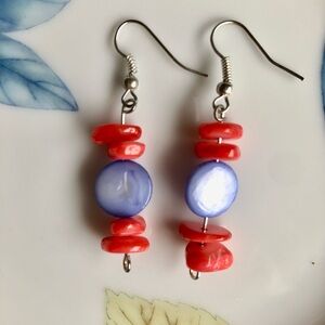 Vibrant Coral and Lavender Beaded Earrings